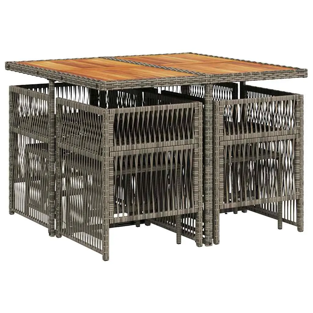 9 Piece Garden Dining Set Grey PE Rattan Chairs Table Cushions Outdoor Patio
