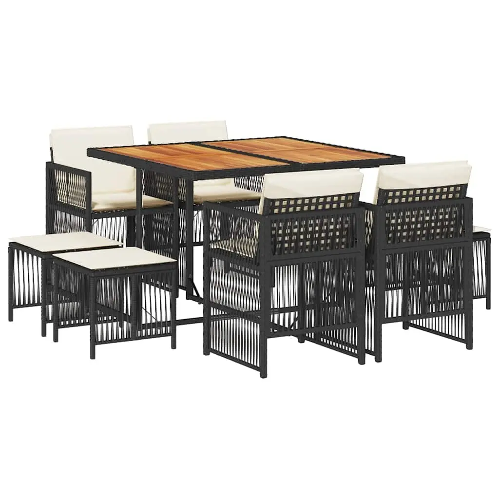 9 Piece Outdoor Garden Dining Set PE Rattan Chairs Table with Cushions Black