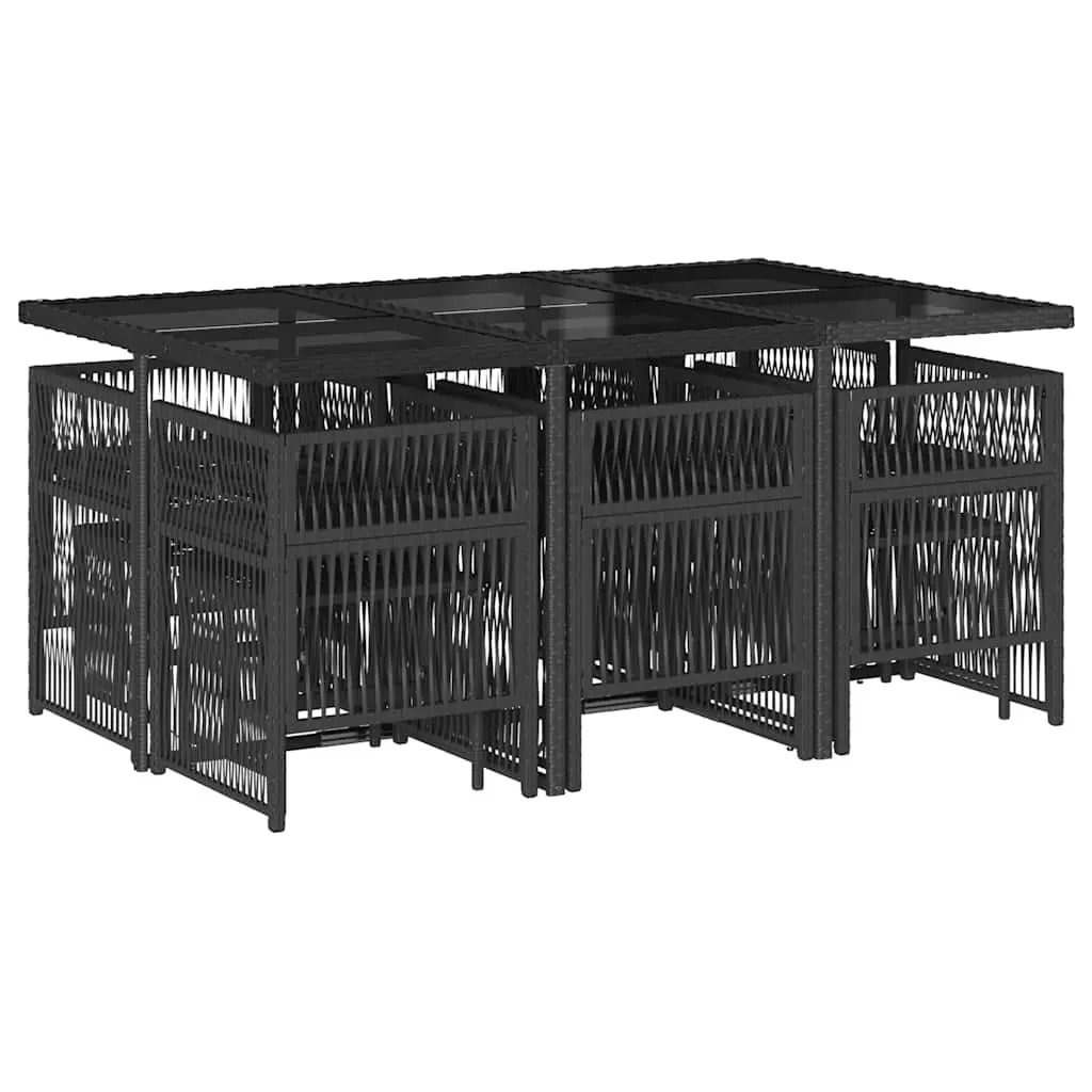 Outdoor Dining Set 11 Piece Black Poly Rattan Furniture with Table and Chairs for Patio Garden