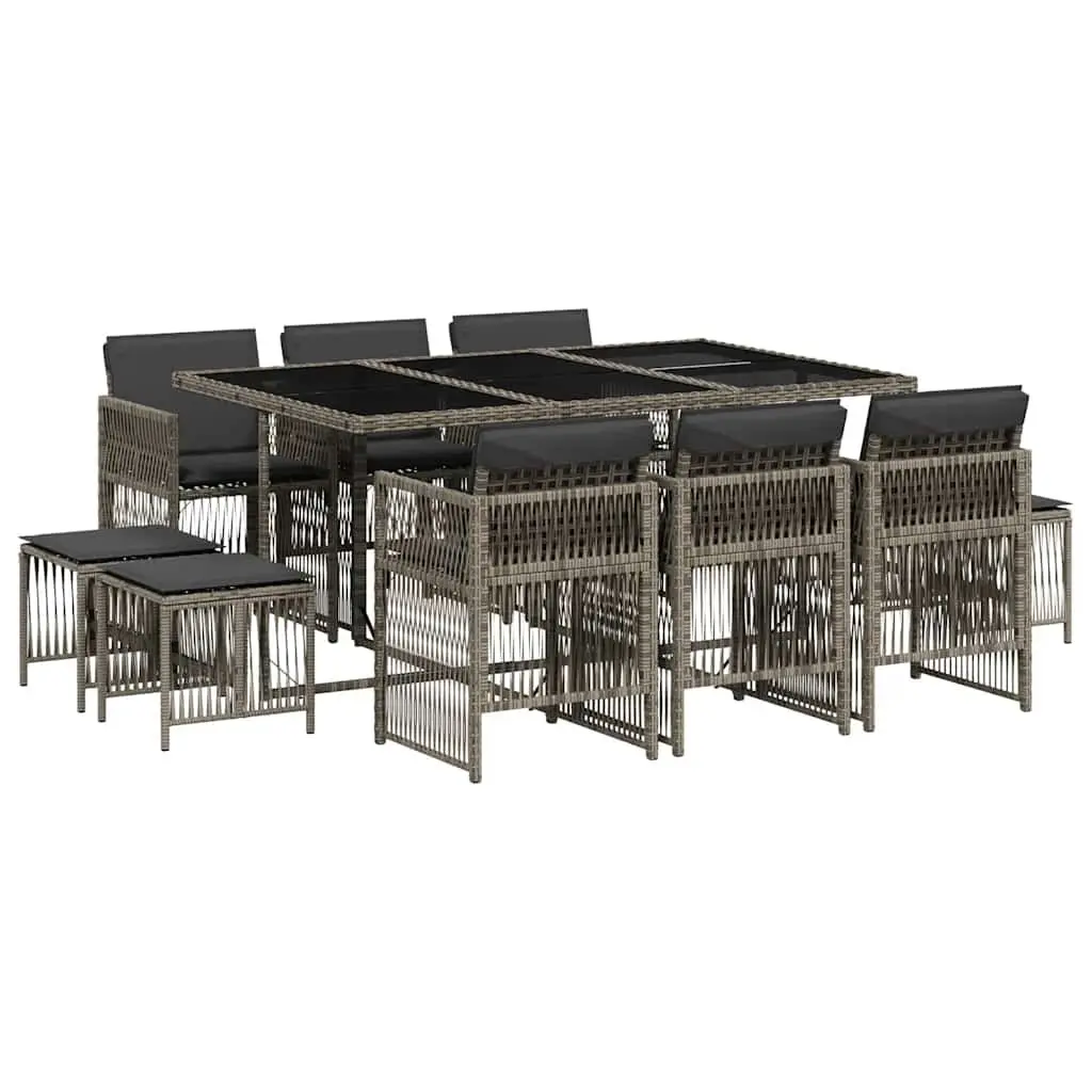 11-Piece Grey Poly Rattan Dining Set