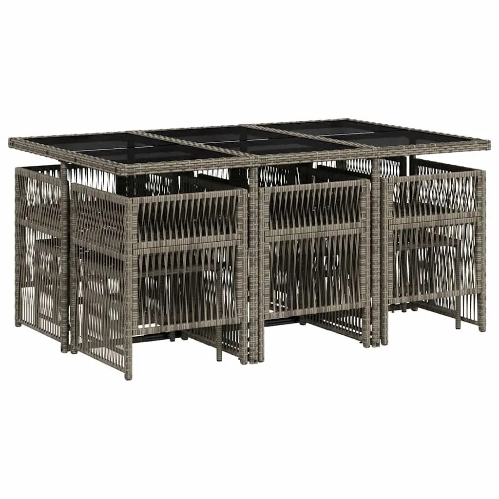 11-Piece Grey Poly Rattan Dining Set