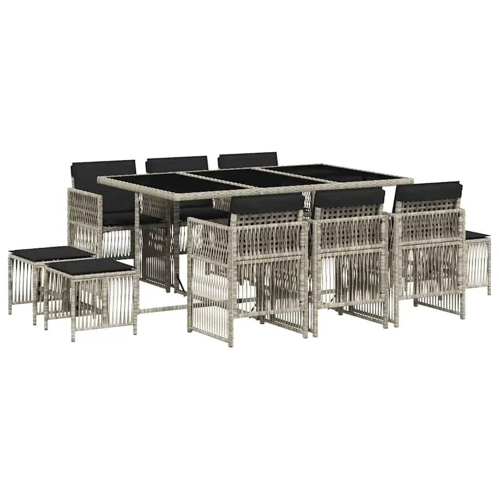Garden Dining Set 11 Piece Outdoor Patio Furniture Grey Poly Rattan Cushions