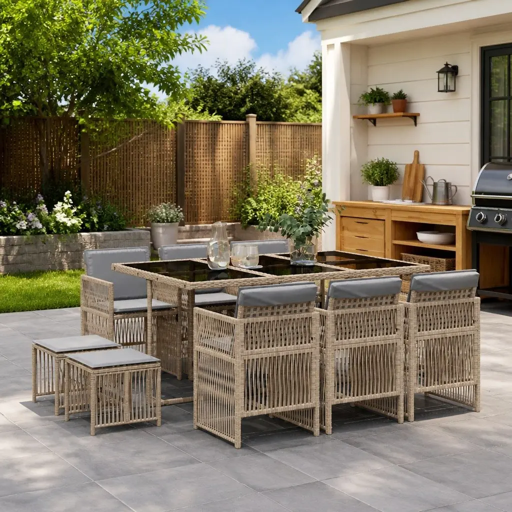 Outdoor Garden Dining Set 11 Piece Patio Furniture with Cushions