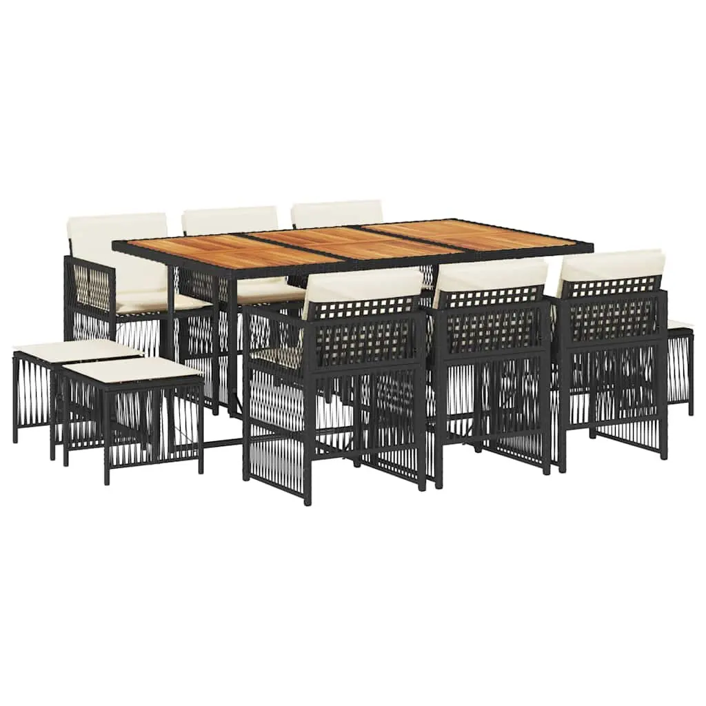 Garden Dining Set 11 Piece Outdoor Use Black PE Rattan Chairs Table Cushions