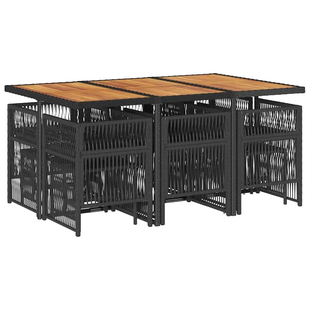 Garden Dining Set 11 Piece Outdoor Use Black PE Rattan Chairs Table Cushions