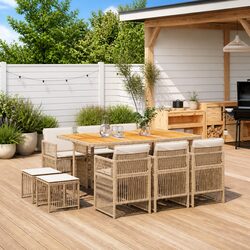 Garden Dining Set 11 Piece Outdoor Furniture Poly Rattan Chairs Table Beige