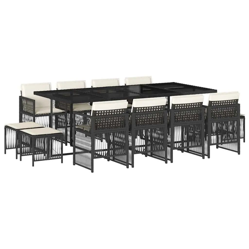 Poly Rattan Outdoor Dining Set 13 Piece Garden Furniture with Cushions Black