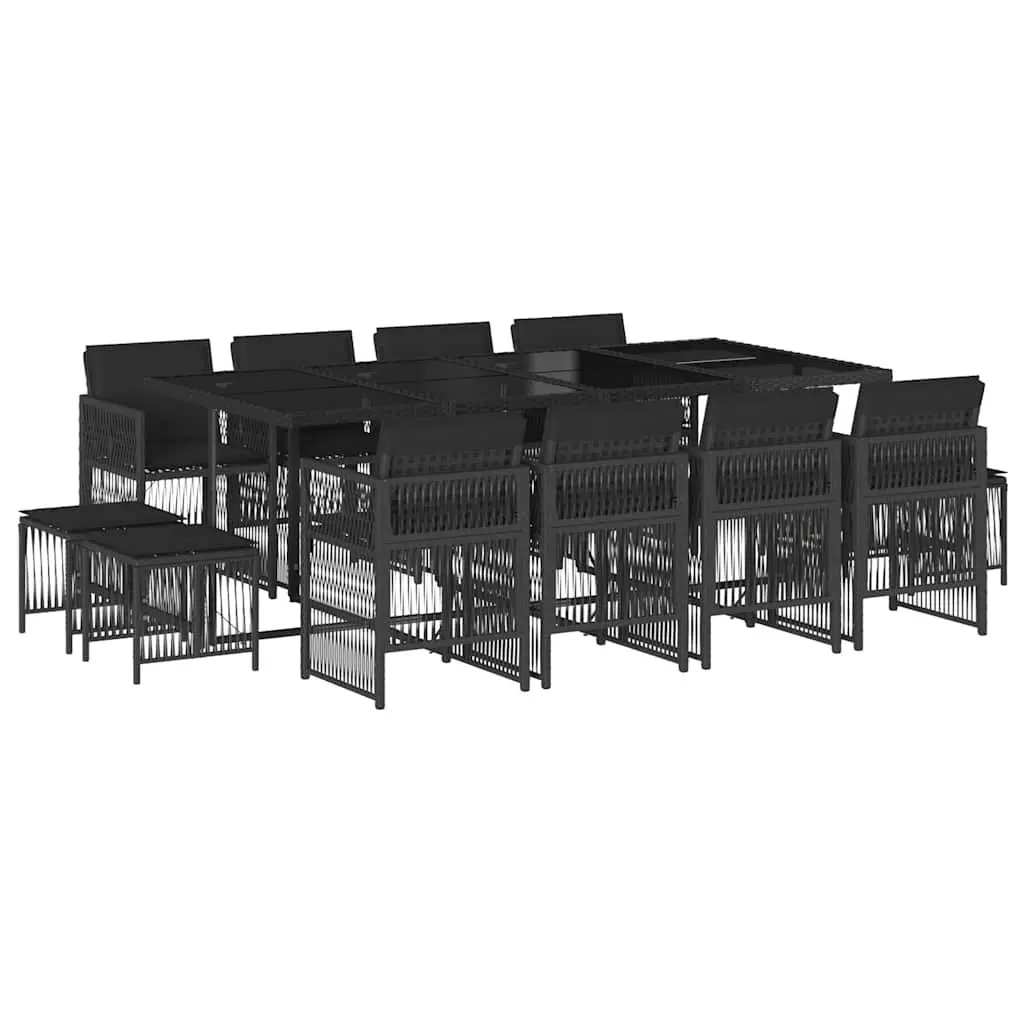 13PieceGardenDiningSetOutdoorFurnitureBlackPERattanTablewithCushions