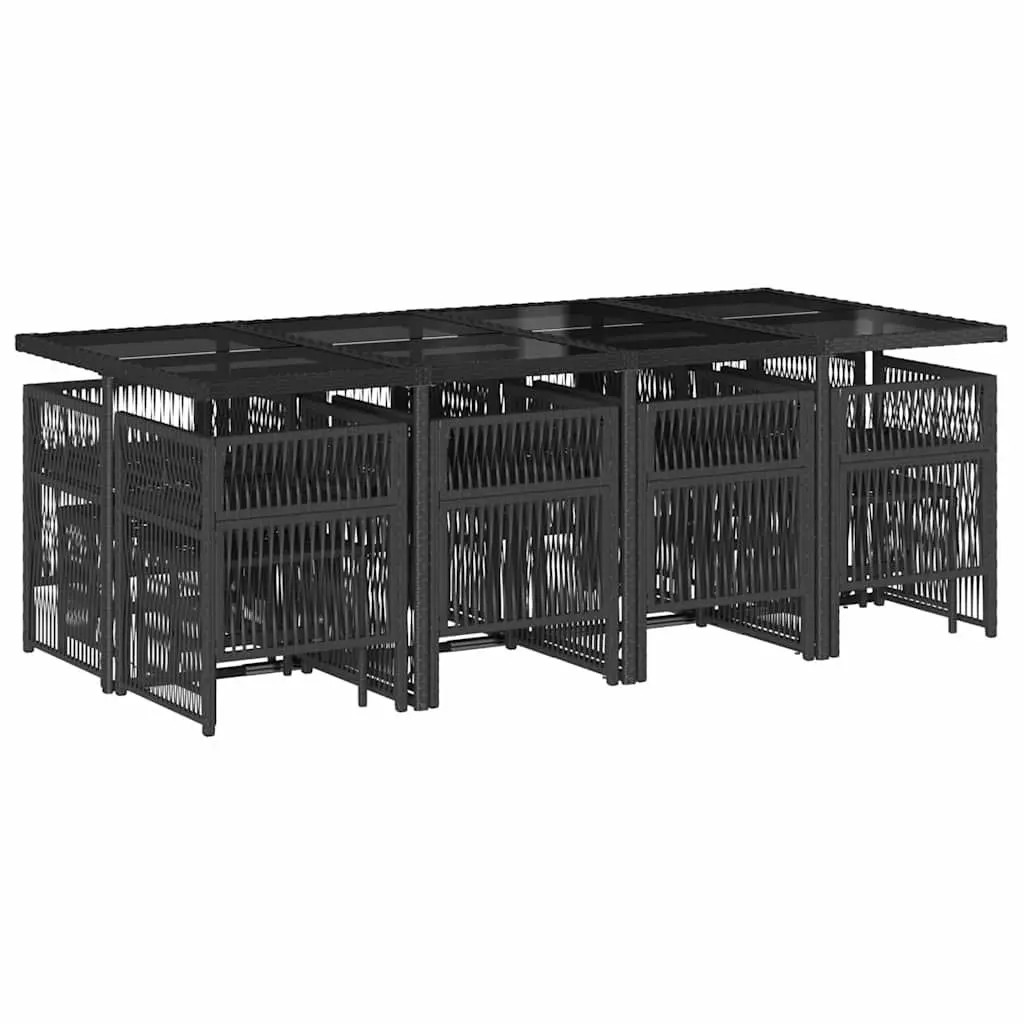 13PieceGardenDiningSetOutdoorFurnitureBlackPERattanTablewithCushions
