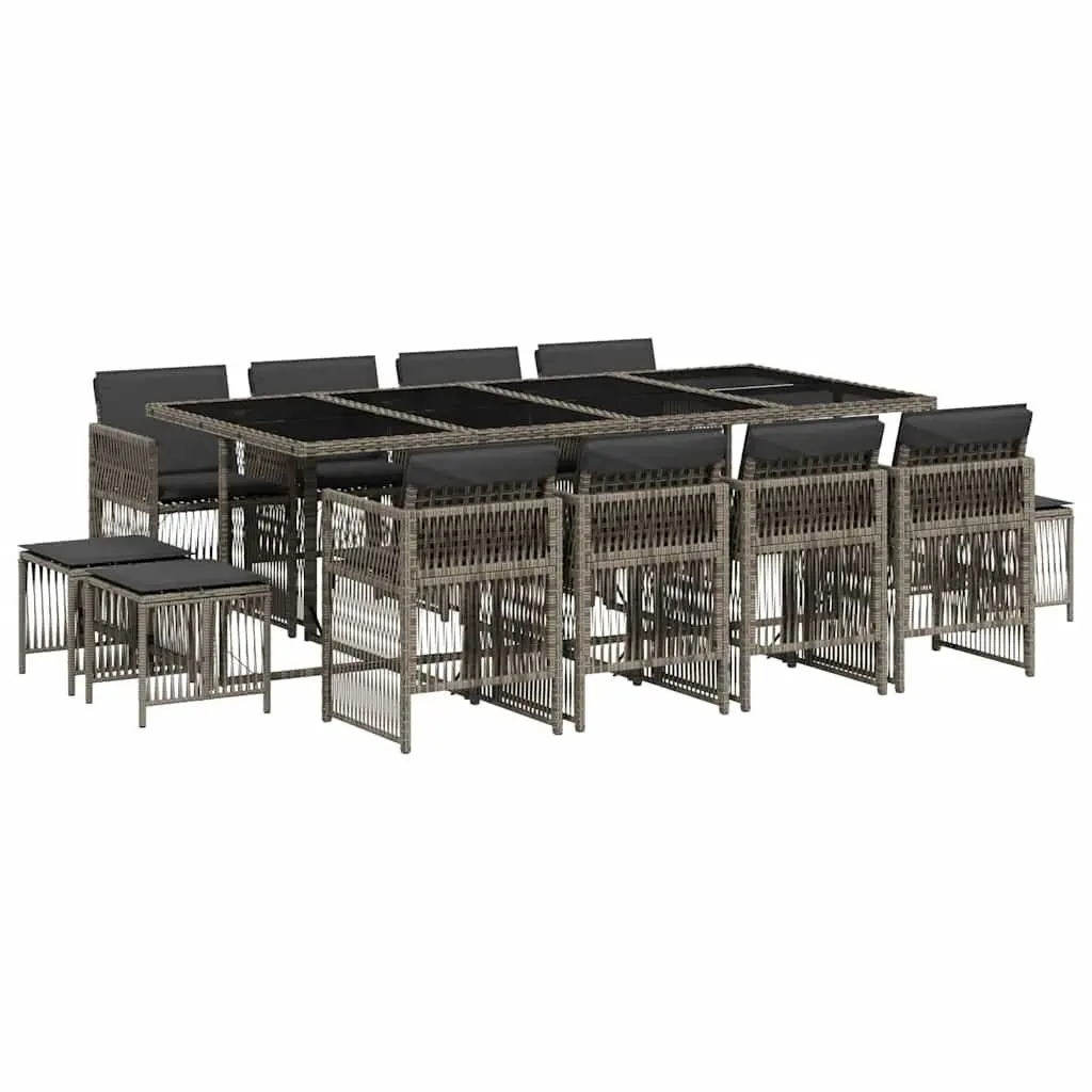13 Piece Garden Dining Set Grey Poly Rattan Outdoor Furniture with Cushions