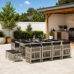 Garden Dining Set 13 Piece Outdoor Furniture Grey Poly Rattan Chairs Table