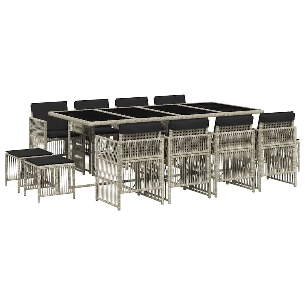 Outdoor Furniture Dining Set 13 Piece Grey Poly Rattan Table and Chairs