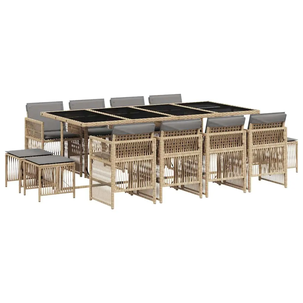 Garden Dining Set 13 Piece Outdoor Furniture Beige Poly Rattan Chairs Table