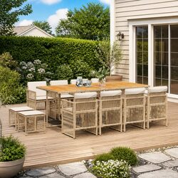 Garden Dining Set 13 Piece Outdoor Furniture Patio Beige PE Rattan Chairs Table