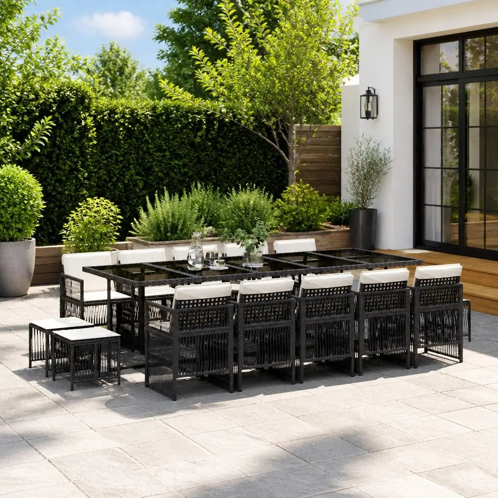 Garden Dining Set 15 Piece with Tempered Glass Table