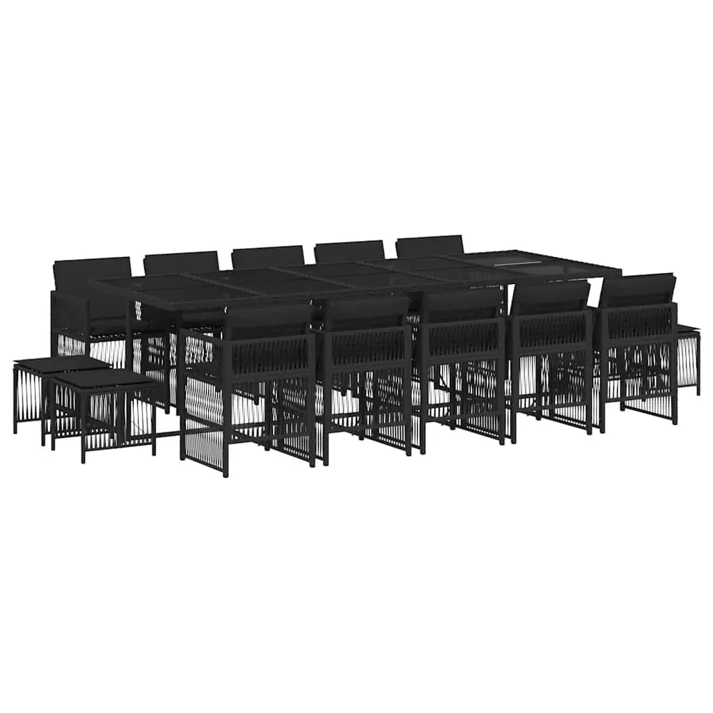 Outdoor Dining Set 15 Piece Black Rattan Furniture with Cushions for Patio Garden