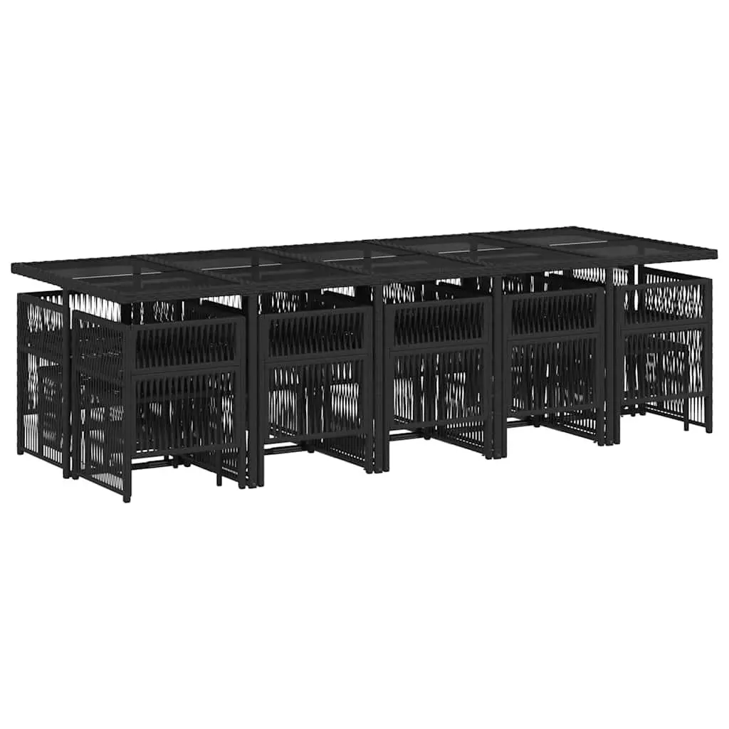 Outdoor Dining Set 15 Piece Black Rattan Furniture with Cushions for Patio Garden