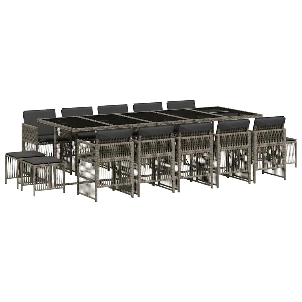 Garden Dining Set 15 Piece Outdoor Furniture Grey Poly Rattan with Cushions