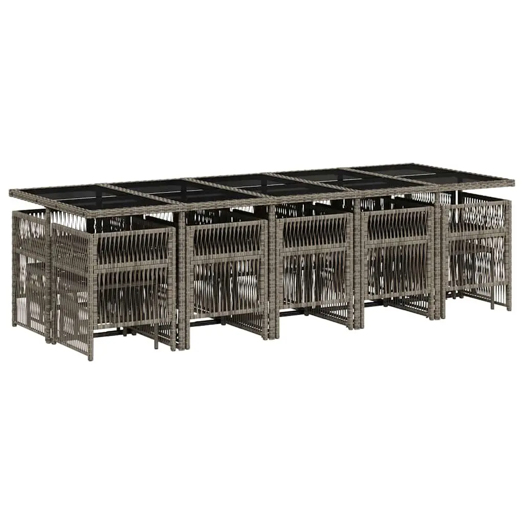 Garden Dining Set 15 Piece Outdoor Furniture Grey Poly Rattan with Cushions