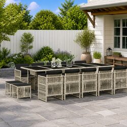 Garden Dining Set 15 Piece Outdoor Furniture Grey Poly Rattan Chairs Table Patio