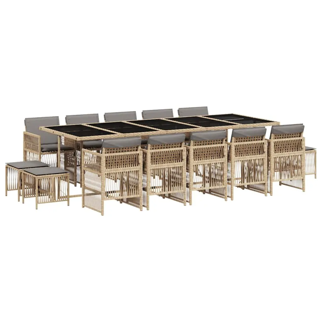 Garden Dining Set 15 Piece Outdoor Furniture for Patio and Garden with Poly Rattan Chairs Table and Cushions