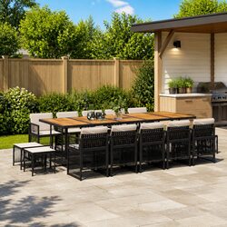 15 Piece Garden Furniture Set: Black Poly Rattan