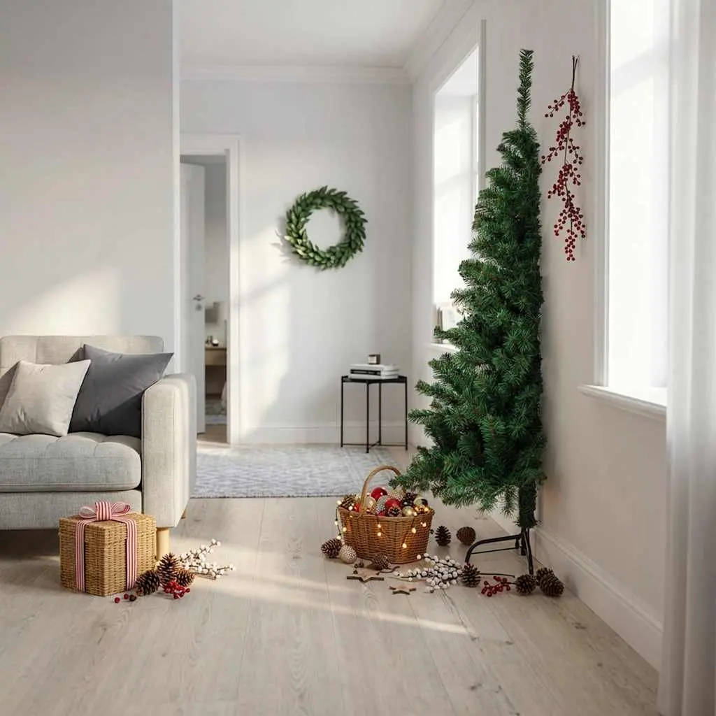 Half Christmas Tree Indoor Green 180cm Artificial PVC Seasonal Decoration
