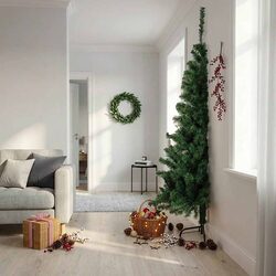 210 cm PVC Christmas Wall Tree with Steel Stand, Green