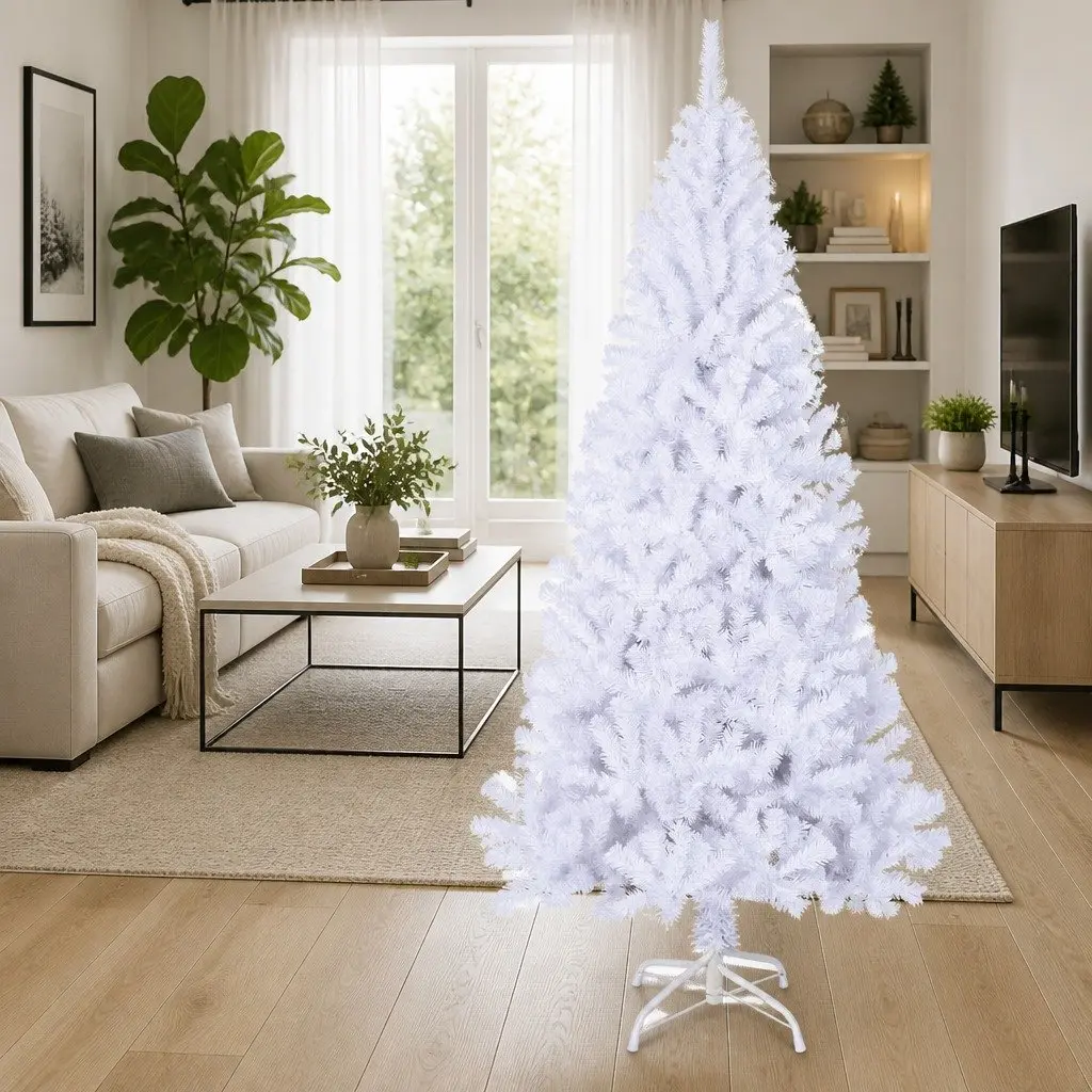 White Artificial Christmas Tree 210cm Thick Branches PVC Holiday Decoration