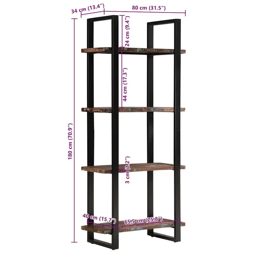 4-Tier Bookcase 80x40x180 cm Solid Reclaimed Wood Industrial Shelving Unit