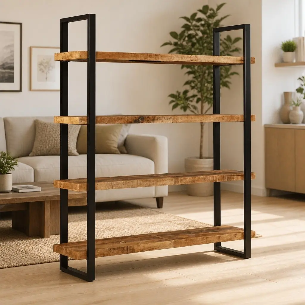 4-Tier Bookcase 160x40x180cm Rough Mango Wood Shelving Storage Display Unit