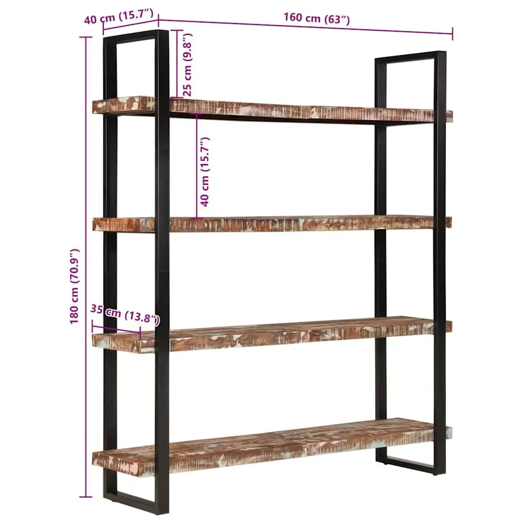 4-Tier Bookcase 160x40x180 cm Solid Reclaimed Wood Industrial Shelving Unit