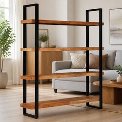 4-Tier Bookcase 160x40x180 cm Solid Acacia Wood Shelving Unit Industrial Style