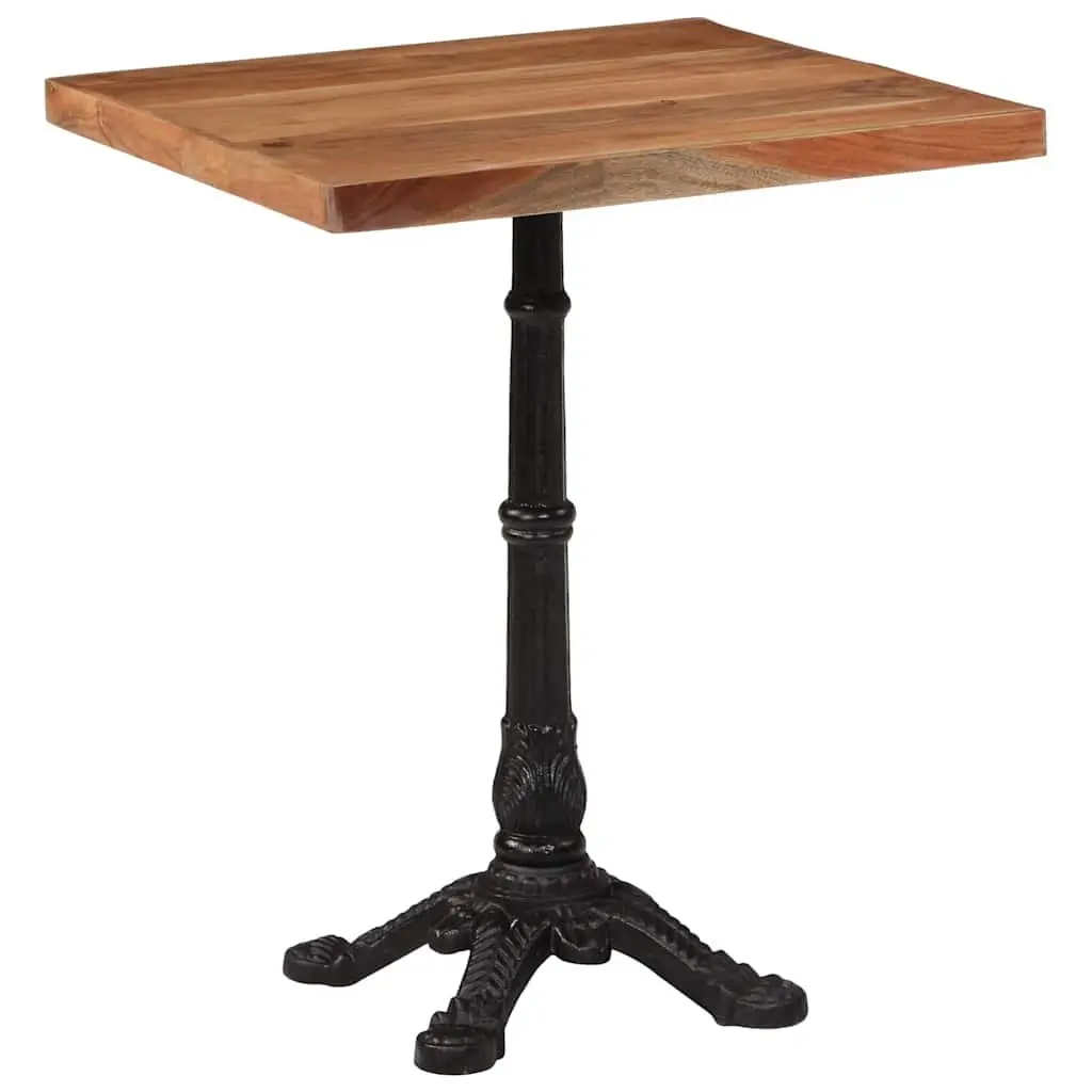 Bistro Dining Table 60x60x76cm Solid Acacia Wood Cast Iron Base Kitchen