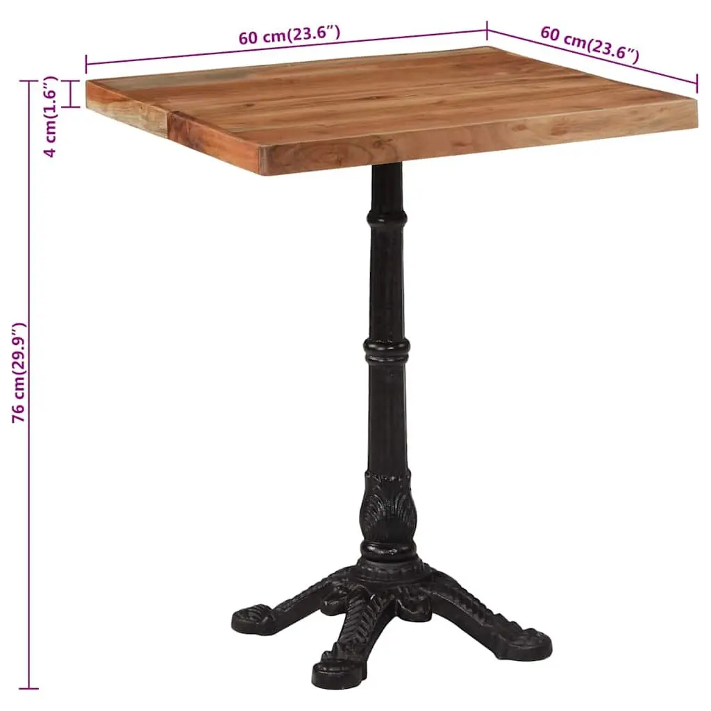 Bistro Dining Table 60x60x76cm Solid Acacia Wood Cast Iron Base Kitchen
