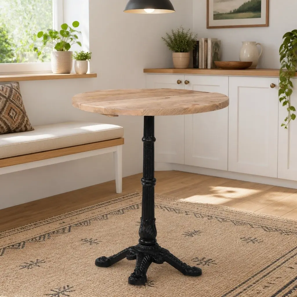 Bistro Dining Table Round for Kitchen Brown 60cm Diameter 76cm Height