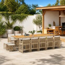 15 Piece Garden Dining Set with Acacia Wood Table and Cushions
