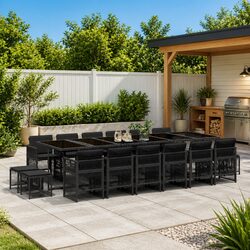 17-Piece Black Garden Dining Set with Specs and Features