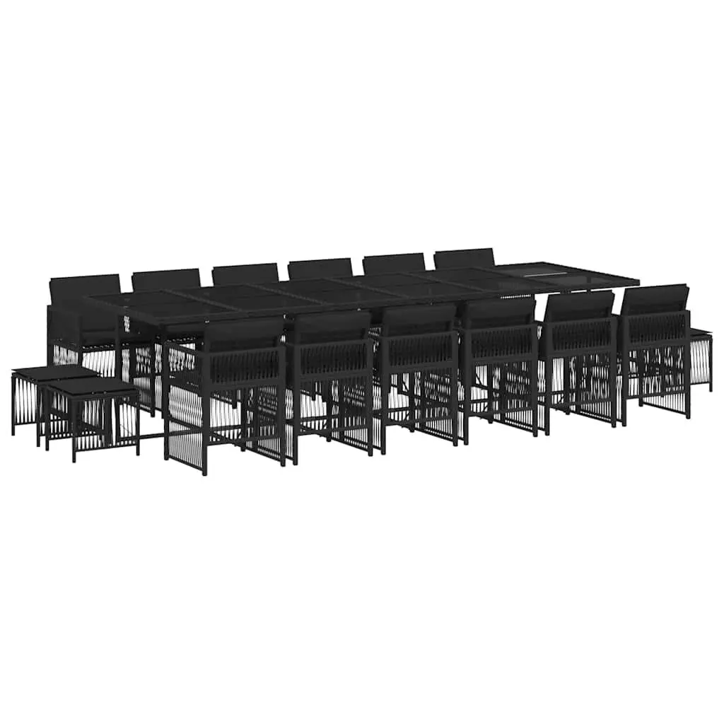 Outdoor Dining Set 17 Piece Black PE Rattan Cushioned Table Chairs
