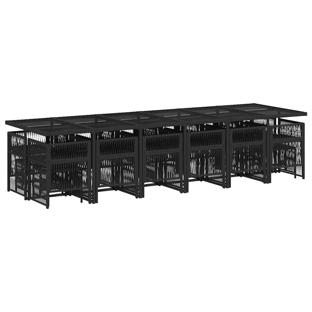 Outdoor Dining Set 17 Piece Black PE Rattan Cushioned Table Chairs