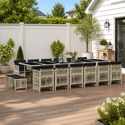 Garden Dining Set: 17 Pieces, Grey Poly Rattan, Durable Design