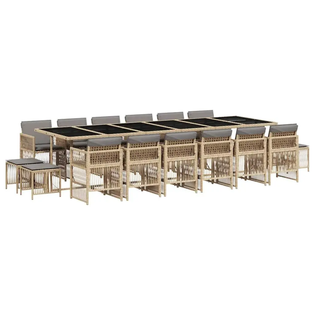 Outdoor Dining Furniture Set 17 Pieces Patio Rattan Chairs Table Cushions Beige