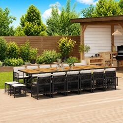 Garden Dining Set 17 Piece Outdoor Furniture Black Poly Rattan Chairs Table