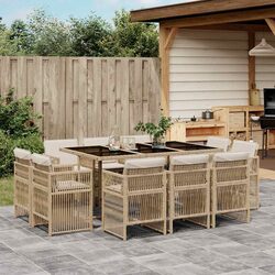 11-Piece Beige Garden Dining Set with Cushions
