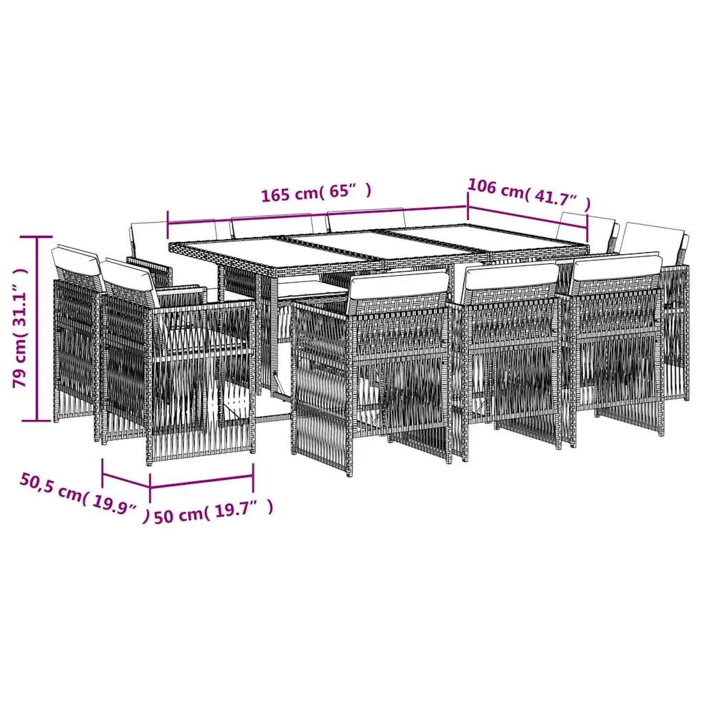 Outdoor Dining Set 11 Piece Patio Furniture Grey Poly Rattan Chairs Table