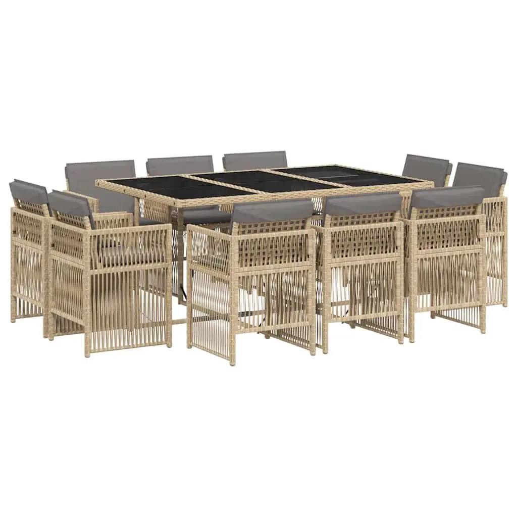 11 Piece Garden Dining Set Outdoor Use Beige Poly Rattan with Cushions