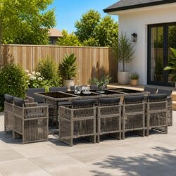 Garden Dining Set 13 Piece Outdoor Furniture Grey Poly Rattan Chairs Table Patio