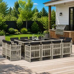 Garden Dining Set 13 Piece Outdoor Furniture Grey Poly Rattan Patio Table Chairs