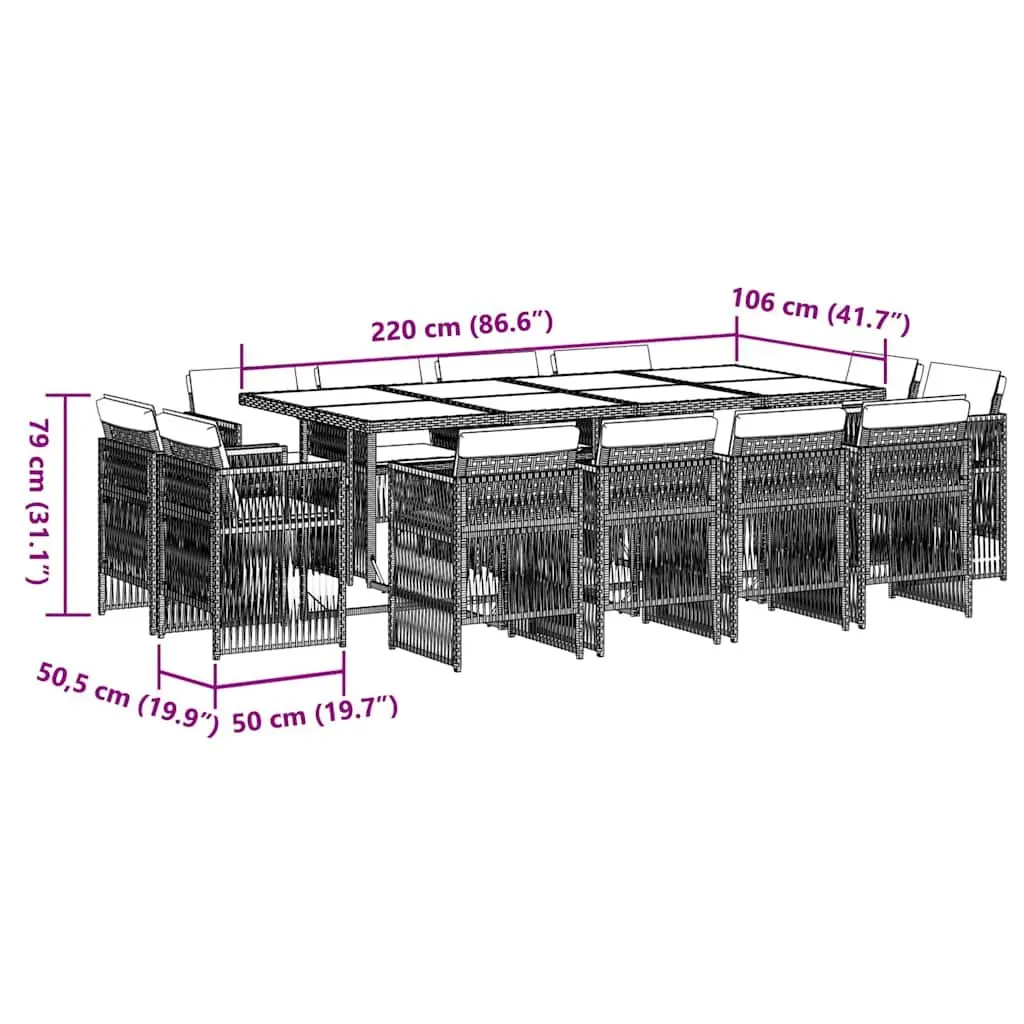 13-Piece Grey Rattan Dining Set