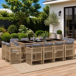 Garden Dining Set 13 Piece Outdoor Furniture Patio Beige Poly Rattan with
